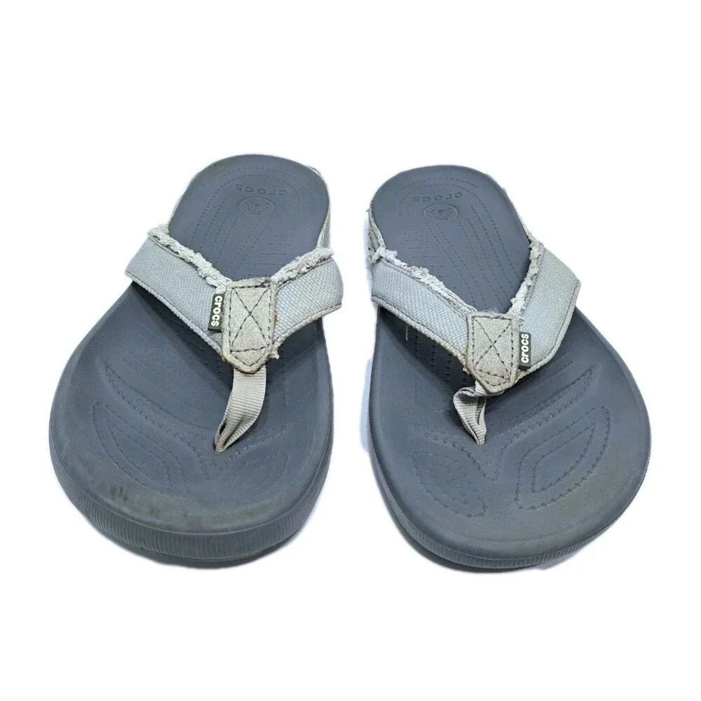 Crocs Santa Cruz Mens Size 10 Gray Distressed Casual Sandals Flip Flops